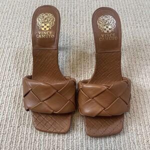 Vince Camuto Brown Braided Leather Slide Sandals